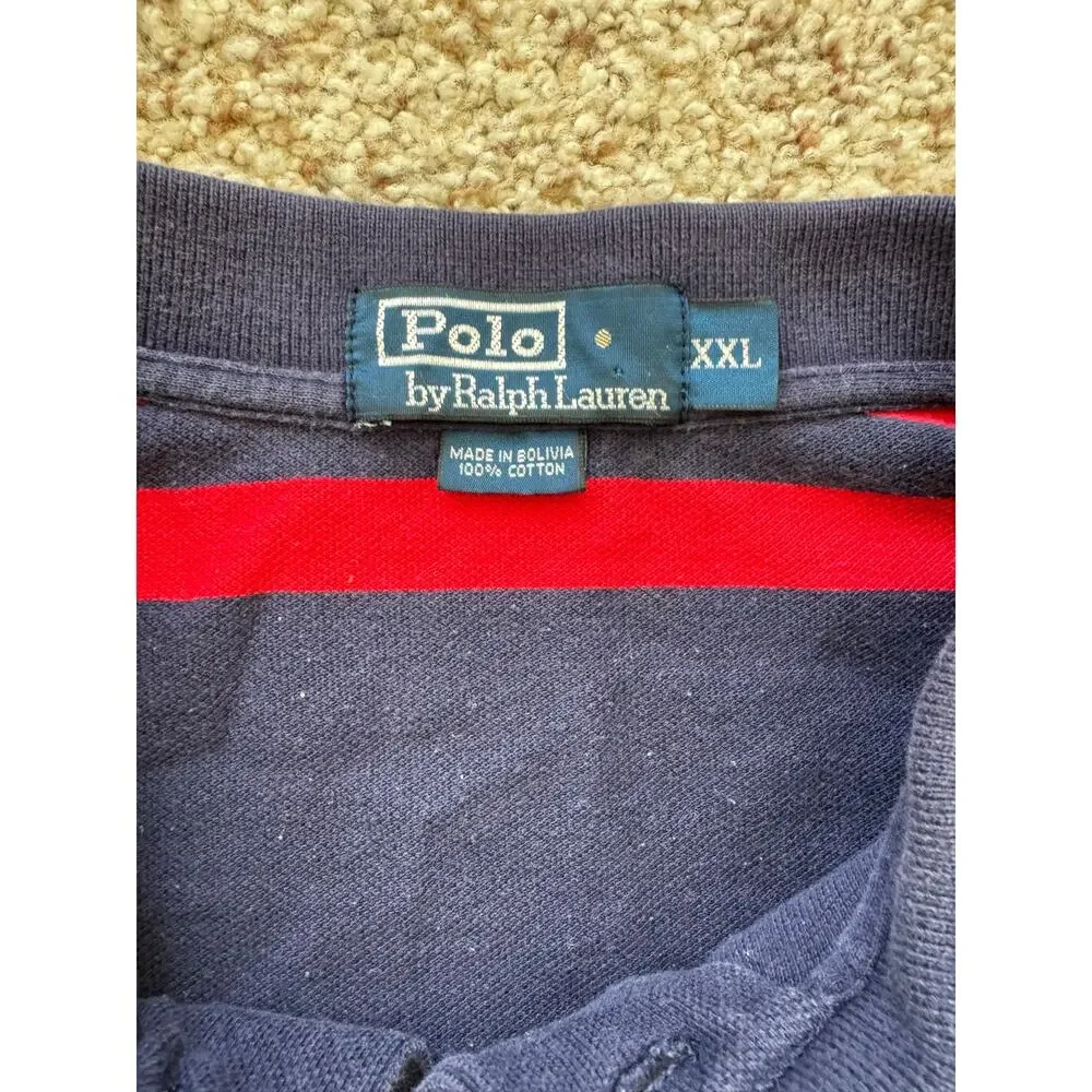 Polo Ralph Lauren Striped Polo Shirt Mens XXL Navy Blue Red Cotton Short Sleeve